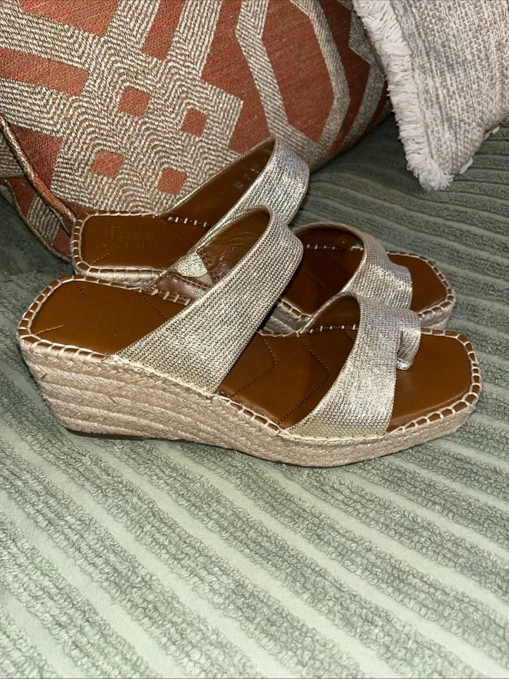Franco Sarto Gold Metallic Espadrille Wedge Sandals